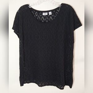 CATO WOMAN WOMEN'S PLUS SIZE 18/20W BLACK SHEER ANIMAL PRINT TOP SHORT CAP SLEEV